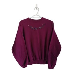 Vintage Women's Purple Embroidered Sweatshirt Grandma Sweater Cottagecore Lace M